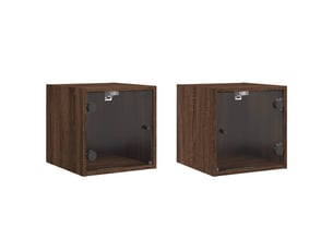 Lot de 2 tables de chevet - cabinet de chevet - table de nuit et portes vitrées chêne marron 35x37x35cm