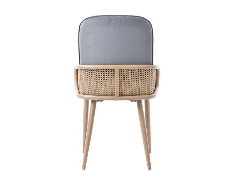  Lot de 6 chaises salle à manger 45x43x90 cm rotin naturel, velours, pieds métal effet bois, capacité 150 kg, gris  - Conforama R