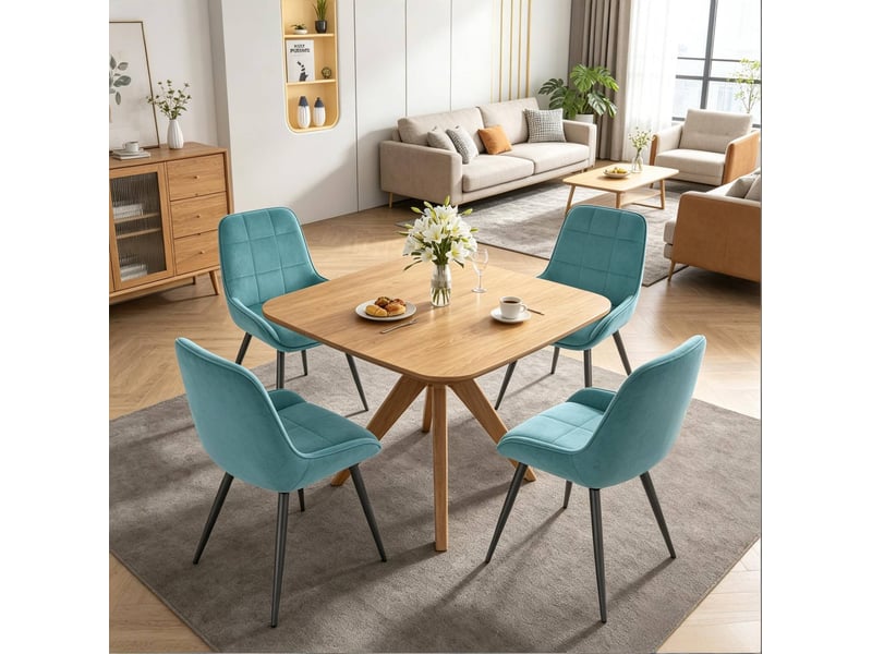 Chaise de salle à manger lot de 4 avec dossier ergonomique et assise rembourrée en tissu turquoise 43 × 52,5 × 81,5 cm - Conforama C