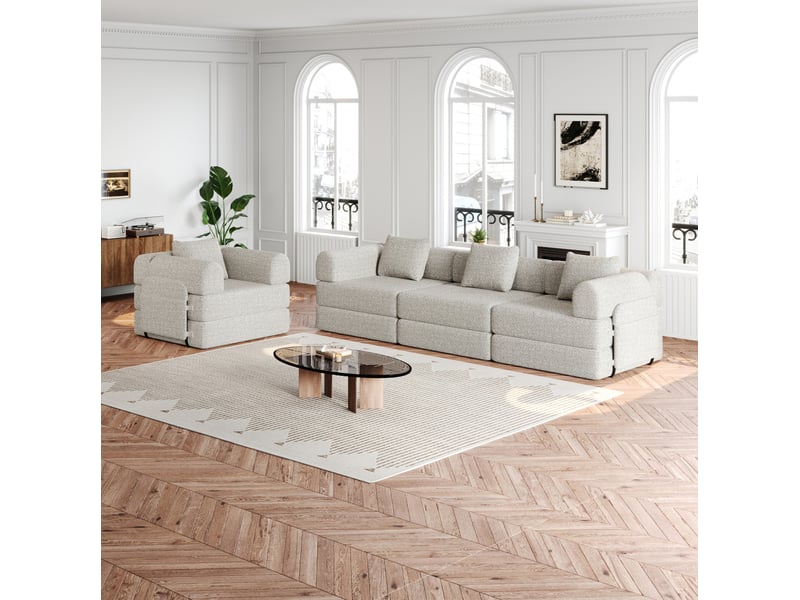  Canapé modulaire convertible 4 places avec rangement d'accoudoir et dessous antidérapant en chenille kaki  - Conforama B