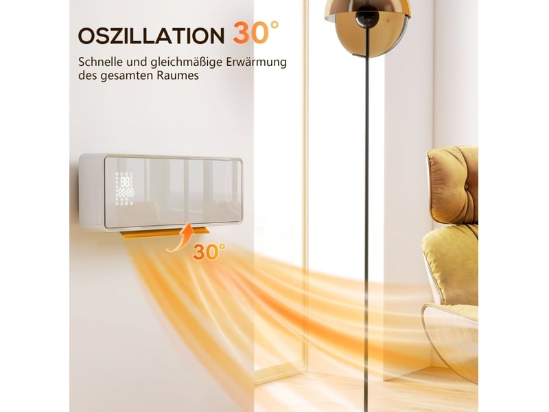  Chauffage mural électrique 2000w avec ventilateur, thermostat, minuteur, télécommande et panneau de verre blanc  - Conforama C