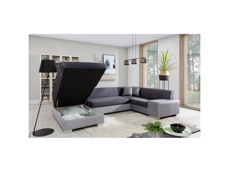  Canapé panoramique en u gris foncé convertible 6 places havane fonction lit intégrée  - Conforama D