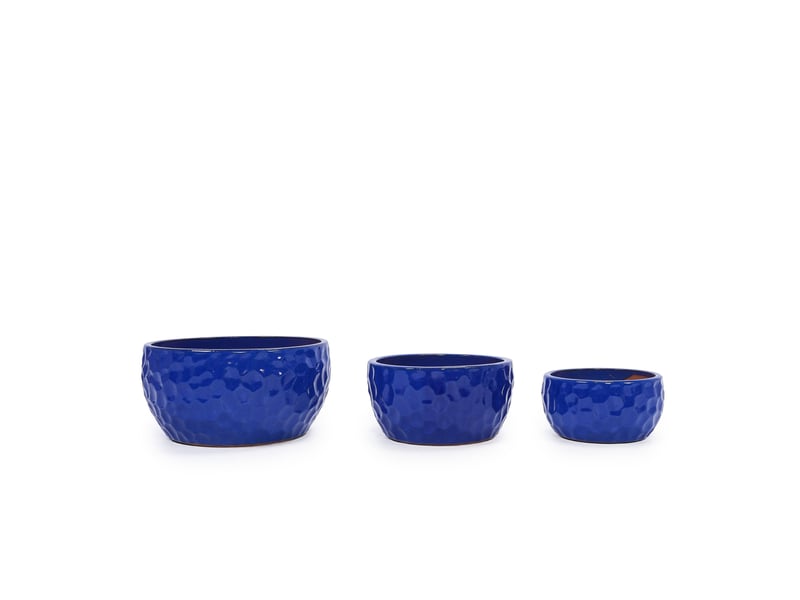  Lot de 3 pots de fleurs en céramique ø 38,130,525,4 cm – bleu antique – drainage intérieurextérieur  - Conforama D
