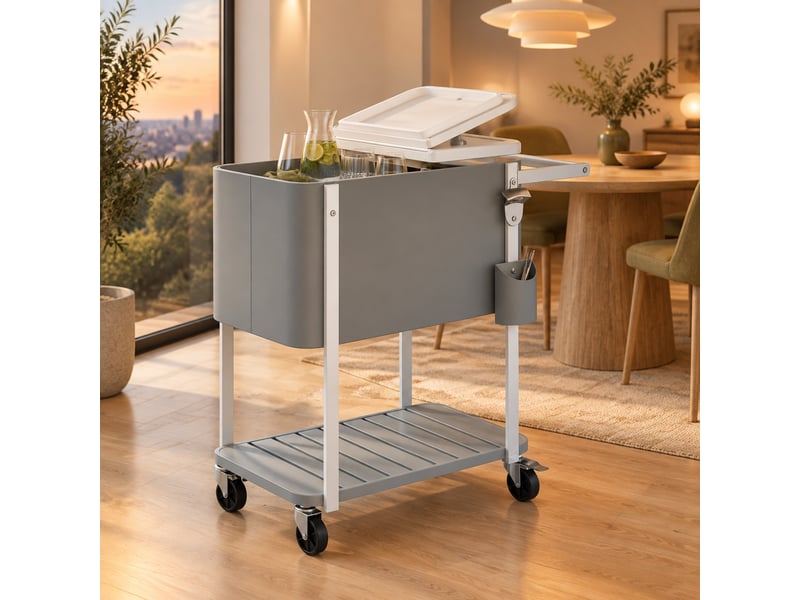 Chariot isotherme de service à roulettes avec ouvre-bouteille et tablette - lpospi - en plastique gris 84×38×83 cm - Conforama C