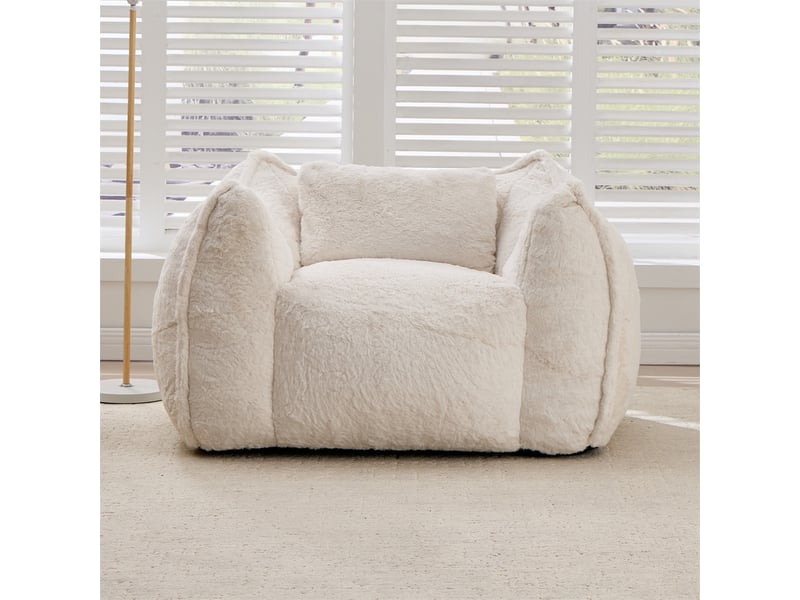  Fauteuil poire 1 place - 123x97x73cm - avec oreiller de confort - pouf géant en fourrure synthétique beige  - Conforama C