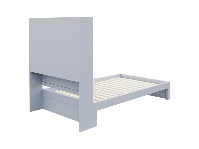  Lit avec tiroirs, lit simple 90x200 cm en bois avec 2 tiroirs, étagères, led et prise, sans matelas, gris  - Conforama E
