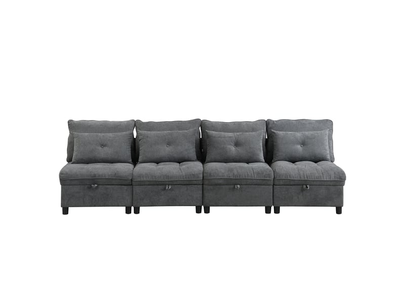  Canapé droit convertible 4 places tissu gris canapé gris - Conforama A