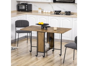 Table à manger pliable mobile pour 6 personnes avec rangement et 6 roulettes avec freins pour cuisine et salon marron