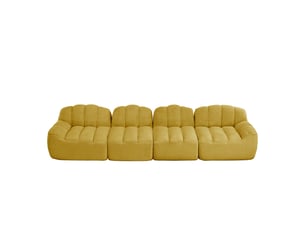 Canapé droit coquille 4 places bouclette jaune – 366 x 104 x 79 cm