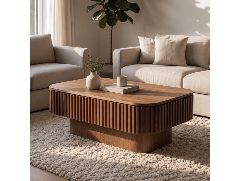  Table basse à plateau amovible avec rangement caché en bois et mdf noyer  - Conforama D