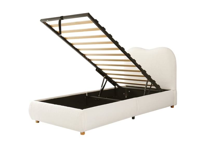  Lit enfant 90 x 200 cm avec coffre hydraulique et sommier à lattes, tissu bouclé beige  - Conforama W