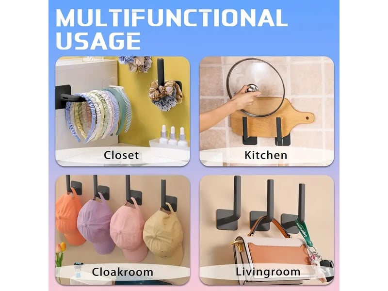 Crochet de rangement de chapeau sans poinçon, en plastique suspendu pour clés, auto-adhésif pour articles divers 10 pièce, noir - Conforama C