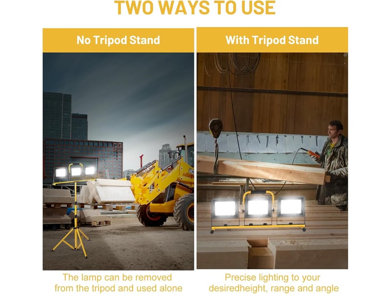  Projecteur led sur trépieds,3 x 70w avec trépied télescopique en réglable, étanche ip66  - Conforama B