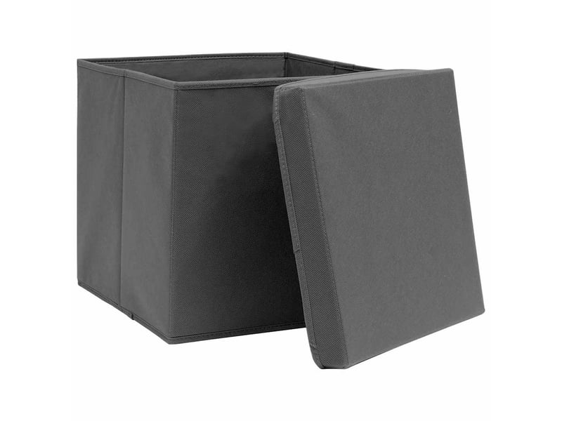  Boîtes de rangement avec couvercle 10 pcs gris 32x32x32cm tissu  - Conforama C