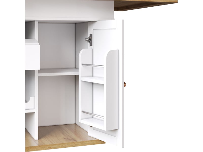 Table à manger 110-140 × 80 cm, table de cuisine pour 4 à 6 personnes, avec étagère à en-cas et casier à vin, blanc - Conforama E