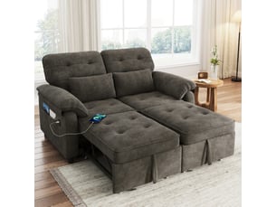 Canapé d'angle gauche convertible <strong></strong> <strong></strong> 2 places Tissu Gris