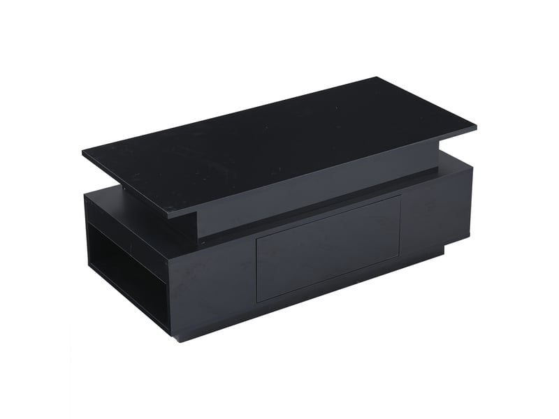  Table basse relevable avec 1 tiroir et rangements ouverts, led, pour salon, en panneau de particules, noir - uvrion  - Conforama A