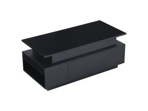 Table basse relevable avec 1 tiroir et rangements ouverts, led, pour salon, en panneau de particules, noir - uvrion