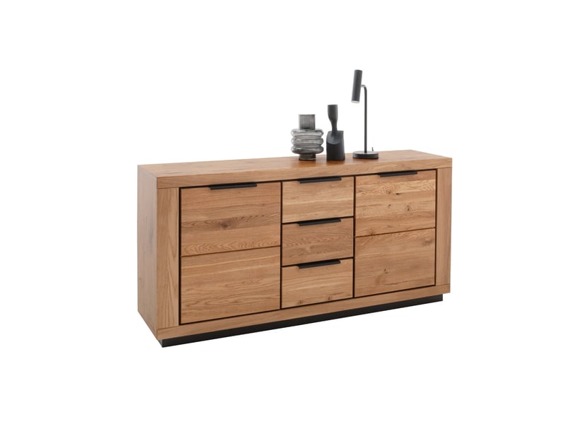  Buffet 2 portes et 3 tiroirs coloris chêne massif huilé - longueur 163 x hauteur 80 x profondeur 40 cm  - Conforama D