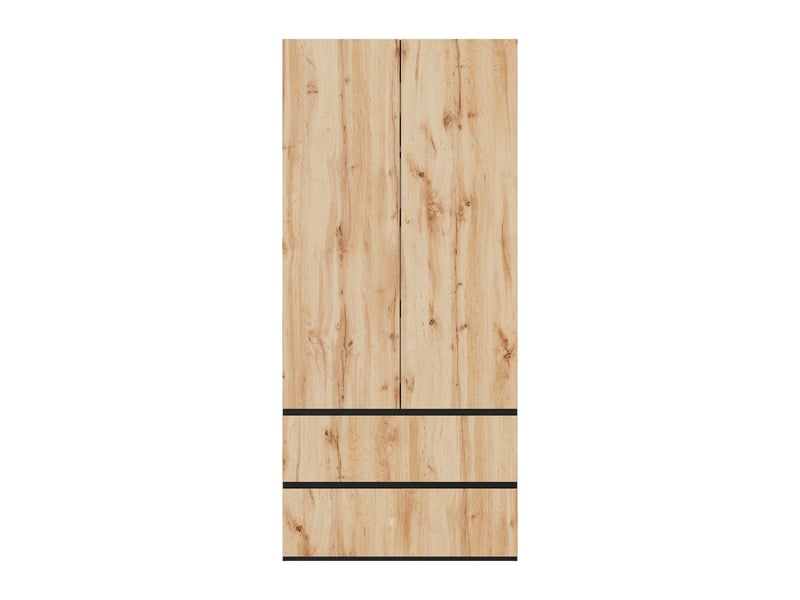 Armoire haute 90 x 50 x 200 cm, 2 portes, 1 tringle à vêtements, 2 tiroirs, design moderne, chêne artisanblanc Bliss Lite - Conforama A
