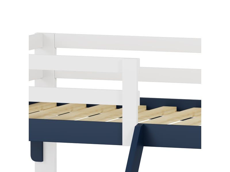  Lit mezzanine enfant 90x20cm blanc et bleu marine - lit surélevé en pin massif avec barrières de sécurité, échelle et petite table de chevet intégrée  - Conforama D