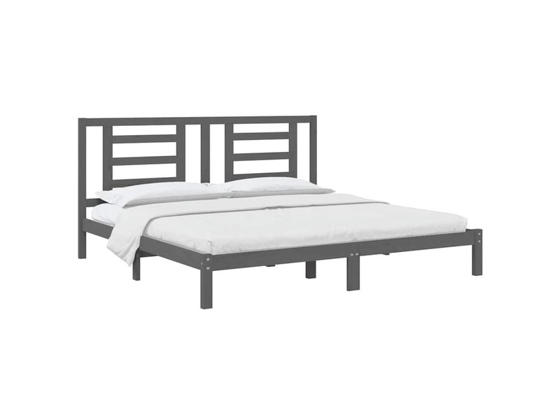  Lit double- lit adulte -  cadre de lit sans matelas gris 200x200 cm bois massif de pin  - Conforama B