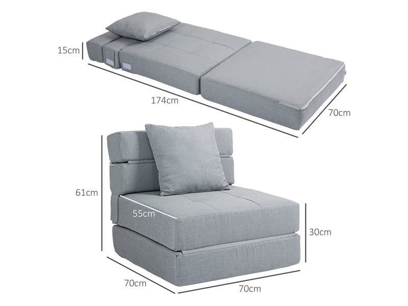  Fauteuil-lit pliant 2-en-1,70x70x61 cm,polyester,gris clair  - Conforama C
