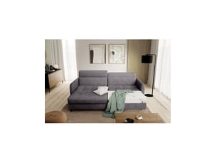 Canapé d'angle gauche fixe <strong></strong> <strong></strong> 3 places Polyester gris avec coffre de rangement
