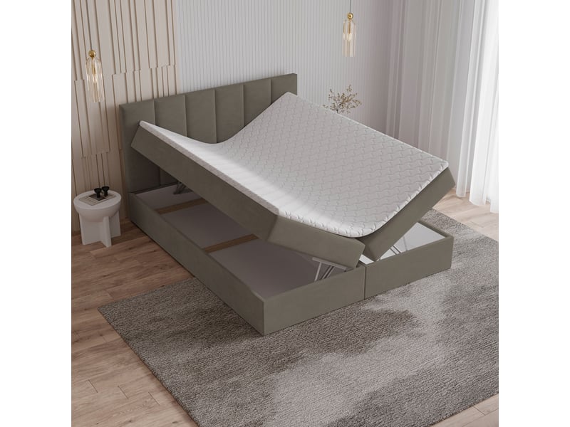  Boxspring meril 200x200 cm, lit complet avec matelas, marron  - Conforama C