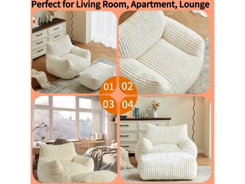 Fauteuil lounge courbé 103 x 90 x 70 cm – blanc – avec pouf assorti pour assise cocooning et salon moderne - Conforama D