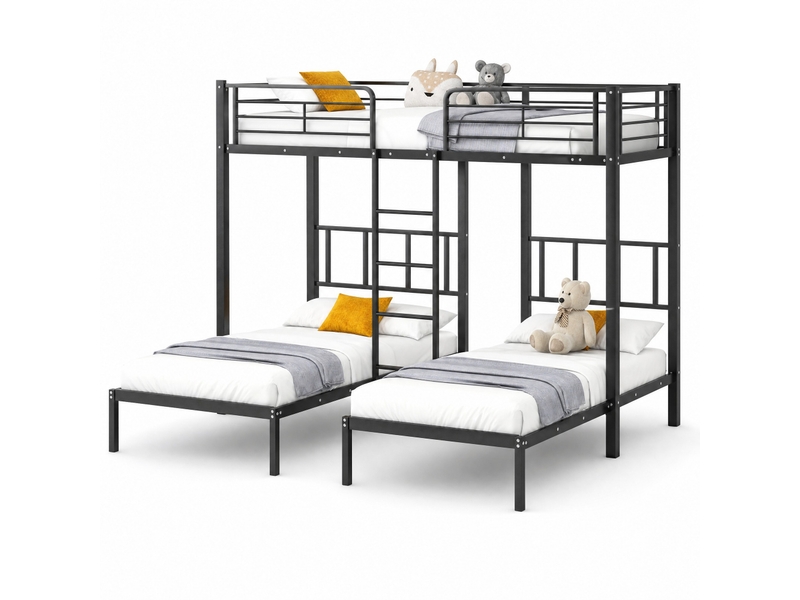  Lit superposé triple tcqpz 90 x 200 cm métal noir avec échelle et table  - Conforama A