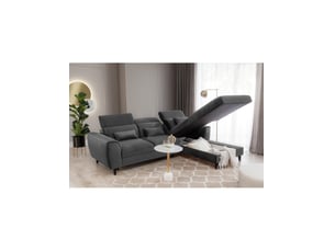 Canapé d'angle droit fixe <strong></strong> <strong></strong> 4 places Polyester gris avec coffre de rangement