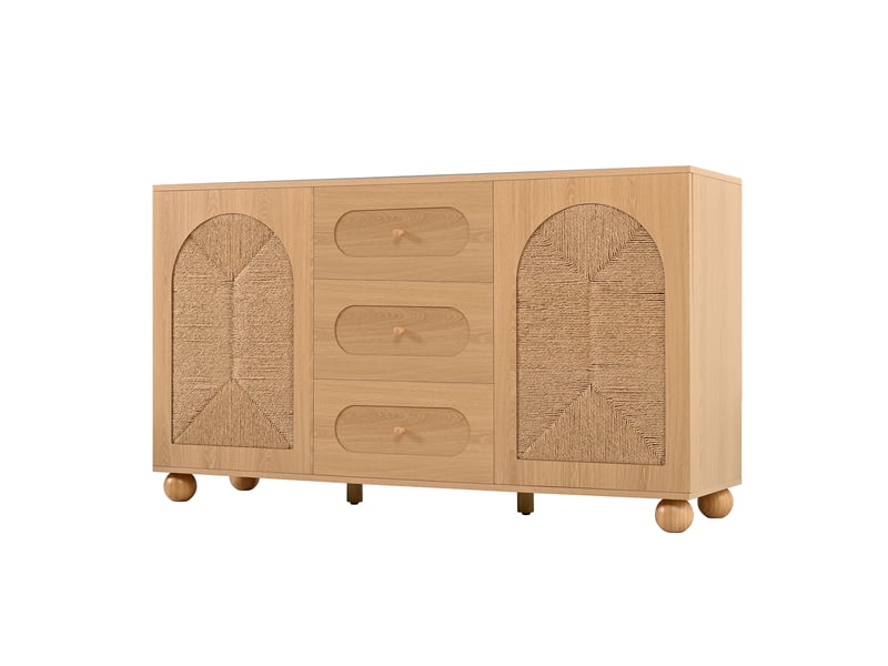  Buffet 2 portes et 3 tiroirs en mdf et panneau de particules naturel 140 x 40 x 80 cm GL9856N - Conforama B