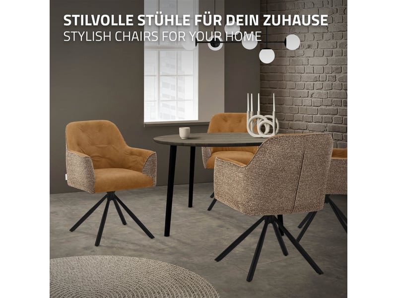  Ml-design chaise salle à manger pivotante 360° en tissu tissé et simili, avec accoudoirs et dossier, structure en acier, pieds réglables, rembourrage confortable, pour salon cuisine, 120 kg, marron ECD Germany GmbH - Conforama E