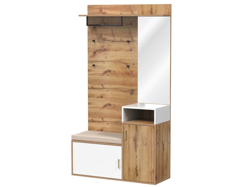 Portemanteau avec banc et rangement 105 x 190,5 cm en mdf blanc et bois - Conforama W