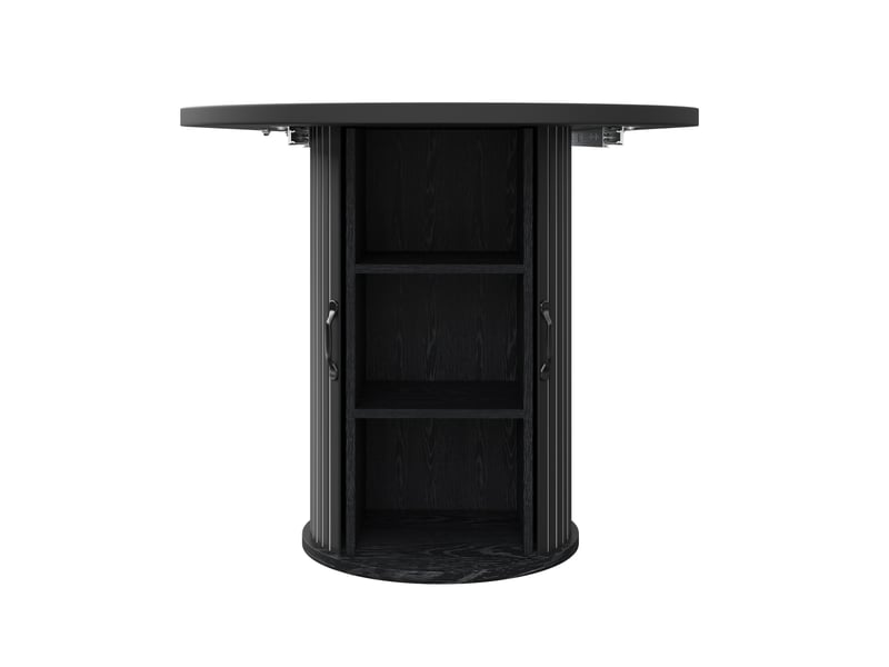  Table à manger extensible, 150 à 190 cm, rectangulaire, mdf, noir, piètement en métal stable, rangement fonctionnel  - Conforama E