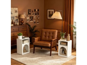 Lot de 2 tables de chevet blanches avec compartiments ouverts, design arrondi en mdf, 40x30x60 cm