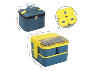 1 boîte à lunch compartimentée pour éviter le mélange des odeurs, compatible micro-ondes (bleu + sac isotherme)