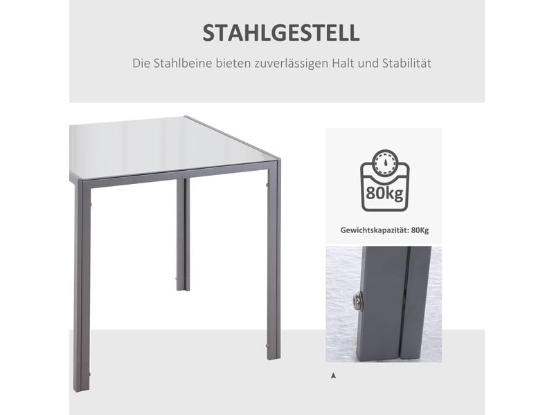 Table à manger carrée 4 personnes stable et gain de place - lpospi - plateau en verre trempé, acier gris - Conforama E