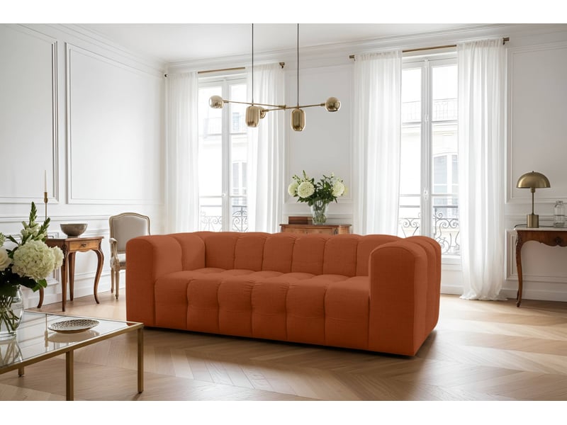  Canapé droit miloe 3 places fixe avec accoudoirs en tissu - terracotta MILOE - Conforama B