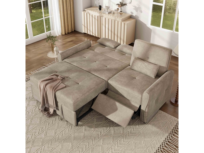  Canapé convertible 3 places 176x148x83 cm, canapé-lit extensible 3 en 1 avec dossier réglable 3 positions, repose-pieds intégré,tissu chenille-marron  - Conforama D