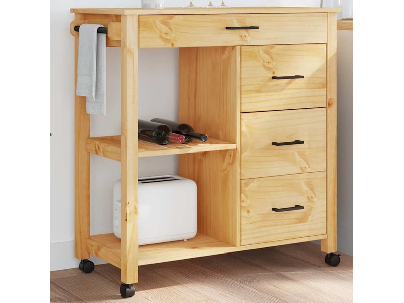 Desserte de cuisine, chariot de rangement monza 84x40x88,5 cm bois massif de pin shl93497 - Conforama B
