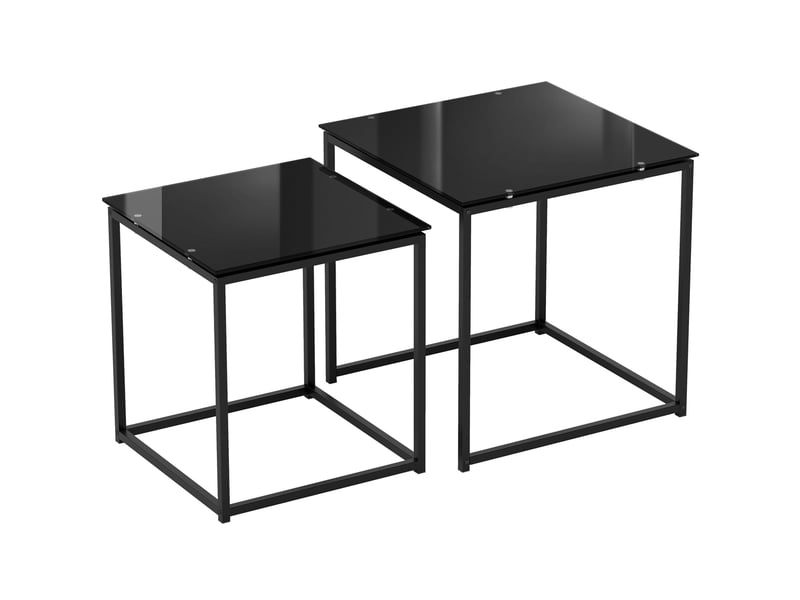  Table basse 2 pièces en acier et verre avec design empilable pour salon et séjour, finition noire moderne au quotidien  - Conforama A