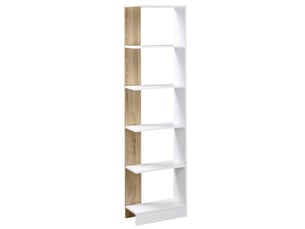 Bibliothèque étagère de rangement avec 5 compartiments ouverts design simple blanc moderne et chêne