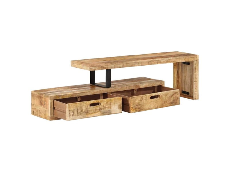  Meuble tv - banc tv - meuble de rangement (118-200) x 30 x 40 cm en bois massif de manguier  - Conforama C