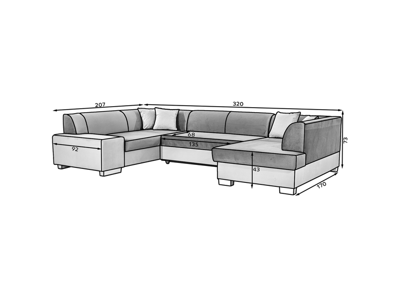  Canapé panoramique en u gris &amp; blanc convertible 6 places havane grand format familial  - Conforama C
