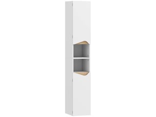 Meuble colonne salle de bain étroit, 2 portes, compartiments ouverts, 30 x 34,6 x 180,5 cm, étagères réglables, blanc