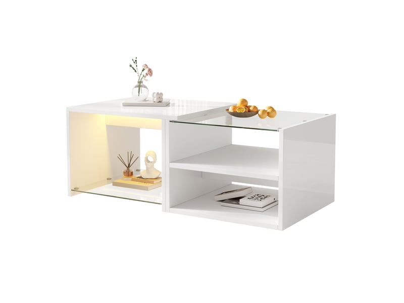  Table basse rectangle 100x50x38 cm led contrôlée par application panneau de particules couleur blanc  - Conforama A
