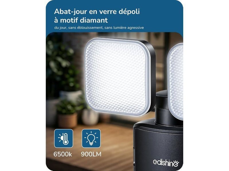  Projecteur led exterieur detecteur de mouvement 2 tetes ajustables 900 lm 6500 k ip44 370618_AADAW90517_6_DROPFR - Conforama E
