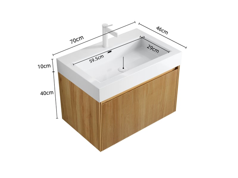Meuble rangement salle de bain tiroir led bois naturel vasque résine blanche homvra - Conforama E